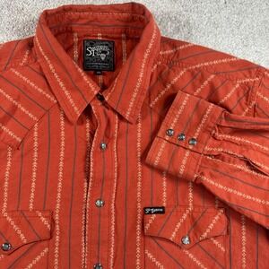 Southern Thread Mens XXL Western Snap‎ Shirt Burnt Orange Striped Long Sleeve